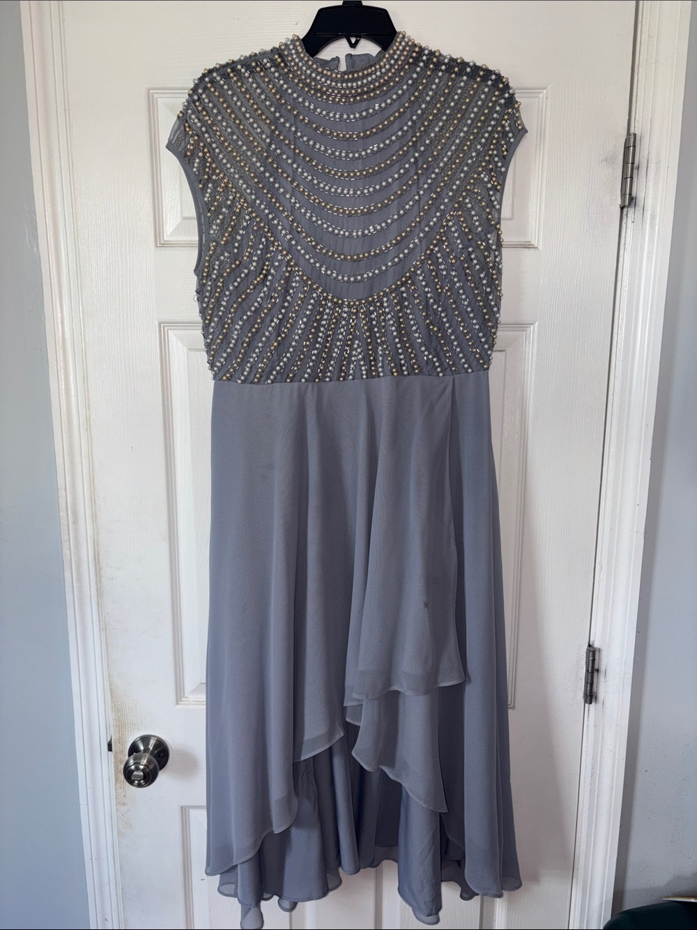 ASOS Design midi linear embellished bodice dress with high neck and wrap skirt